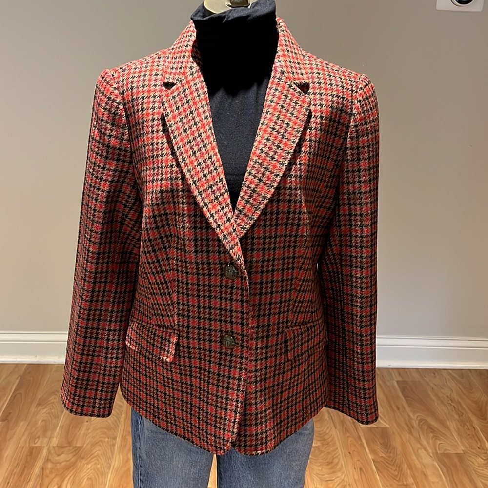 NEW! Talbots Andersen wool tan red black plaid blazer size 12